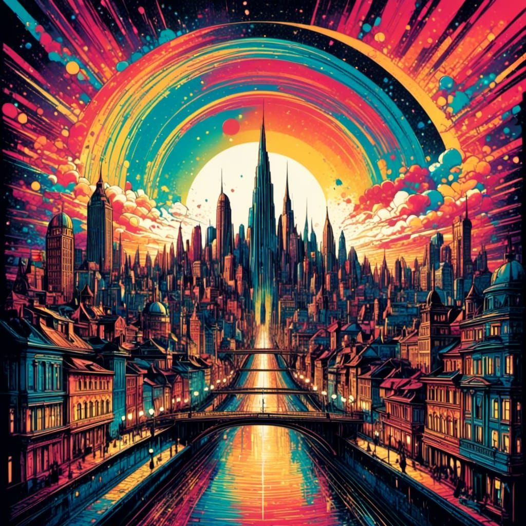 Colorful City Icon in Comic Style