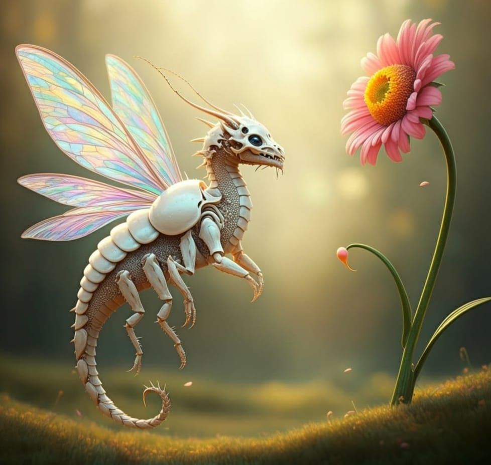 Porcelain Dragon with Butterfly Wings in Surreal Flight