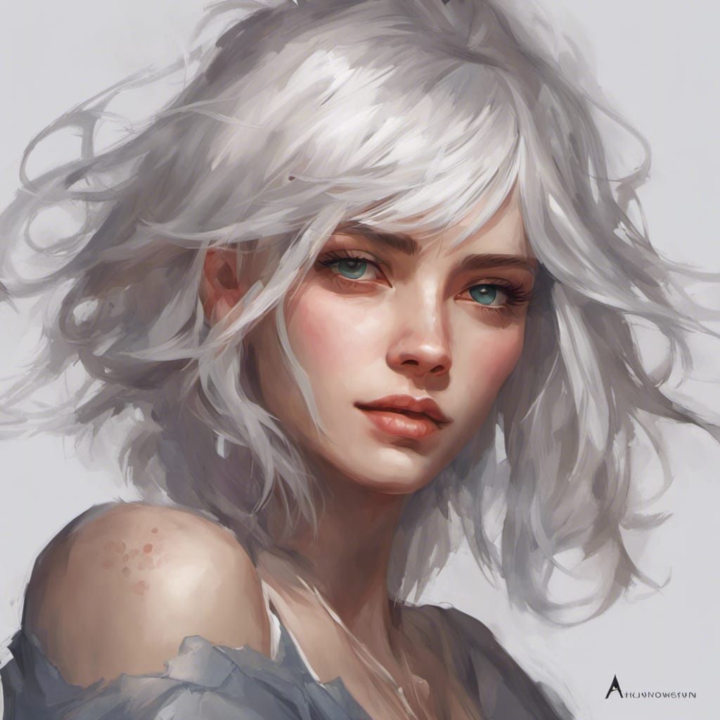 Detailed Portrait of Young Person with White Hair