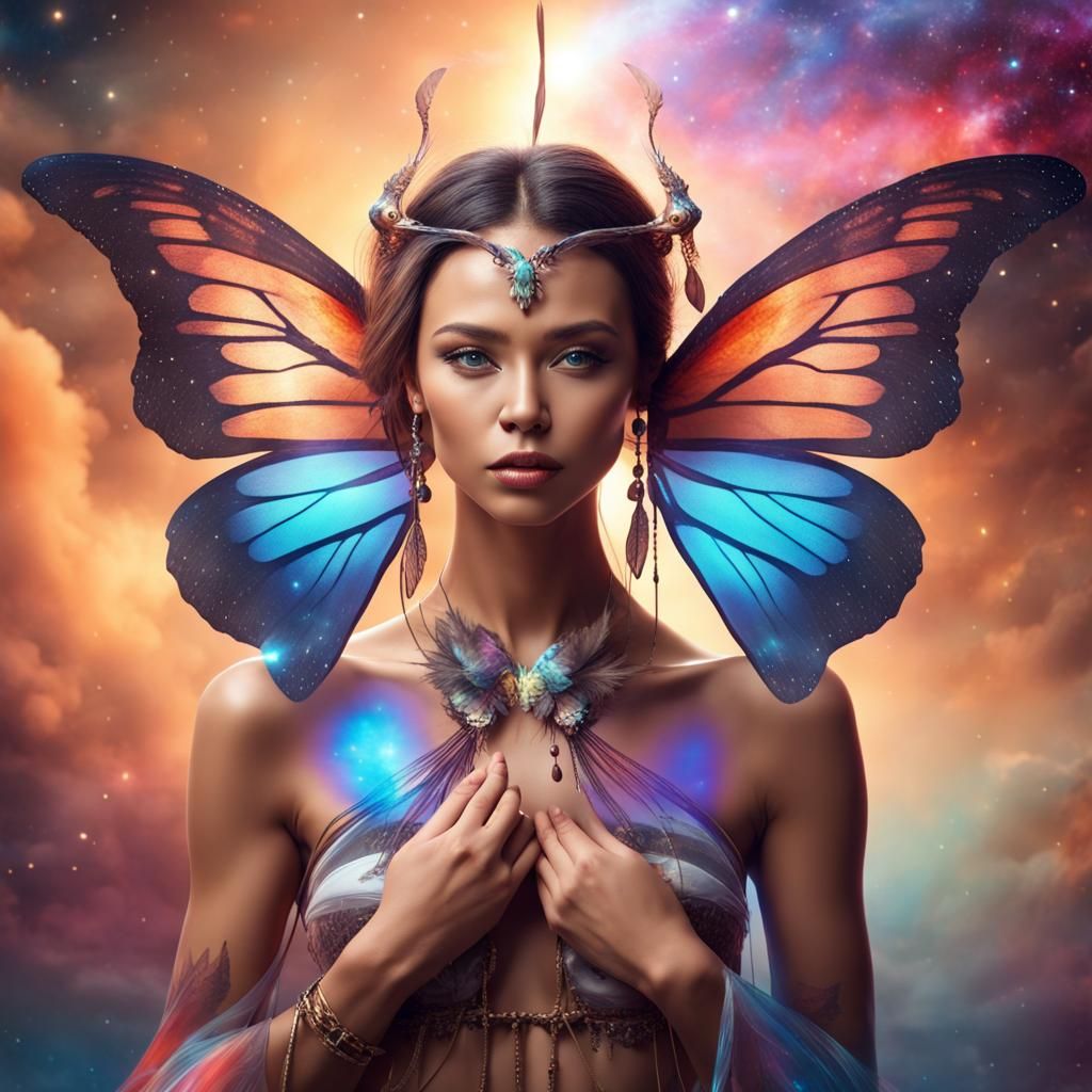 Butterfly Angel Shaman in Colorful Universe
