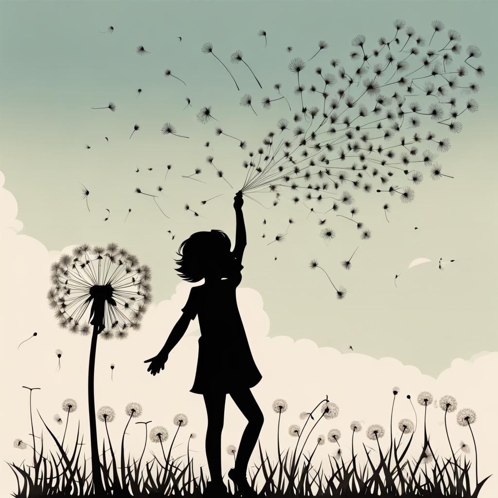 Dandelion Seed Silhouette Collage in Chibi Style