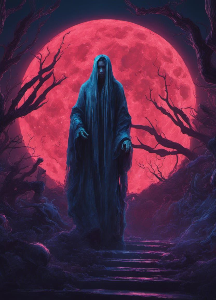 Ominous Ghostly Apparition in Fluorescent Neon