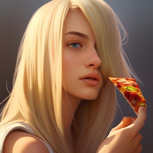 Blonde in Pizza Parlor: Hyperdetailed Digital Portrait