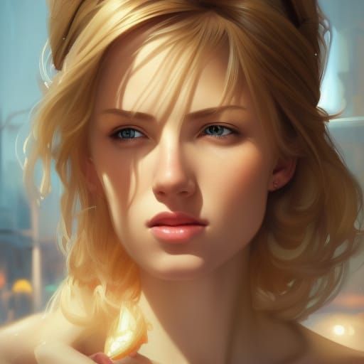 Attractive Blonde Girl Portrait in Art Nouveau Style