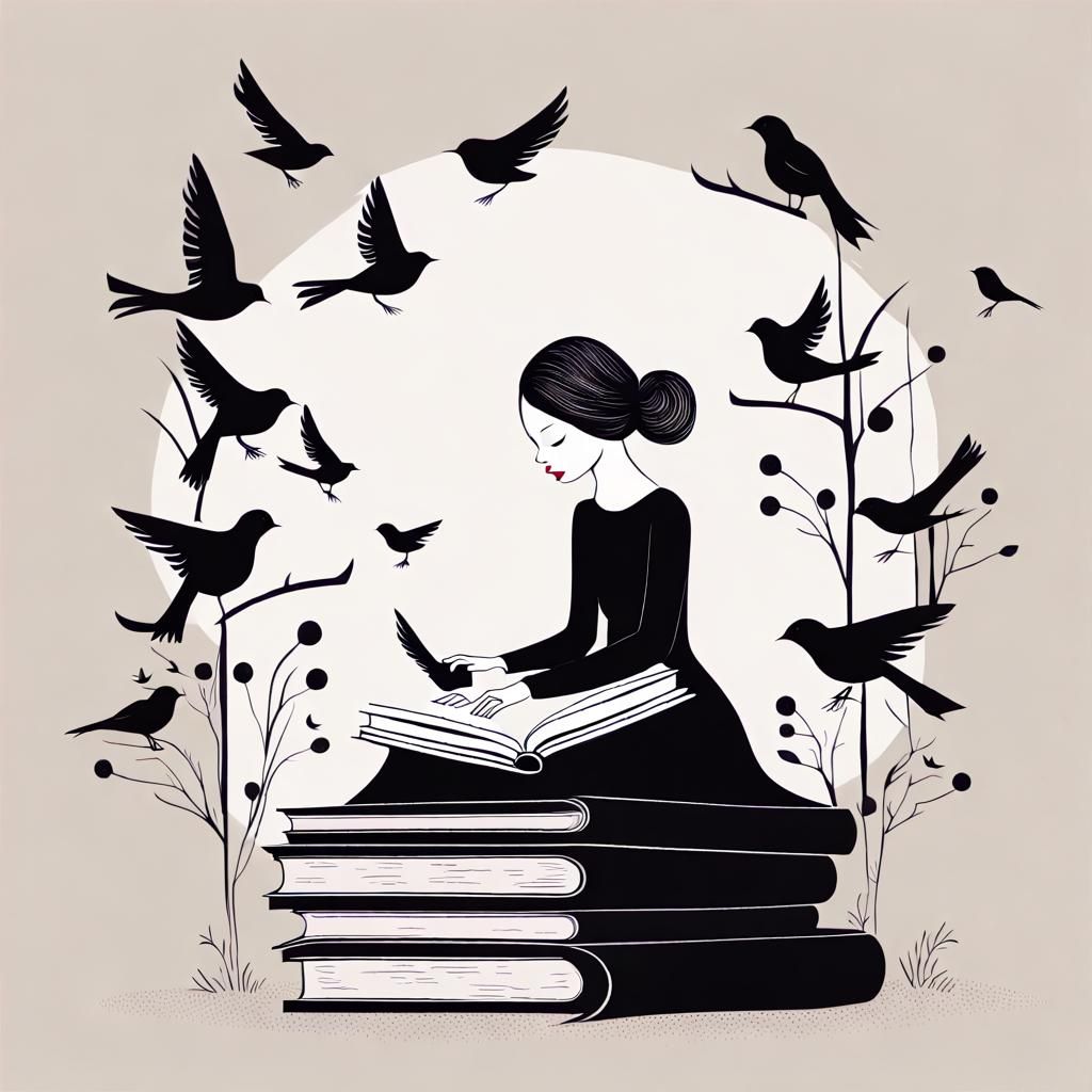 Surreal Fairytale Illustration of Doll and Birds