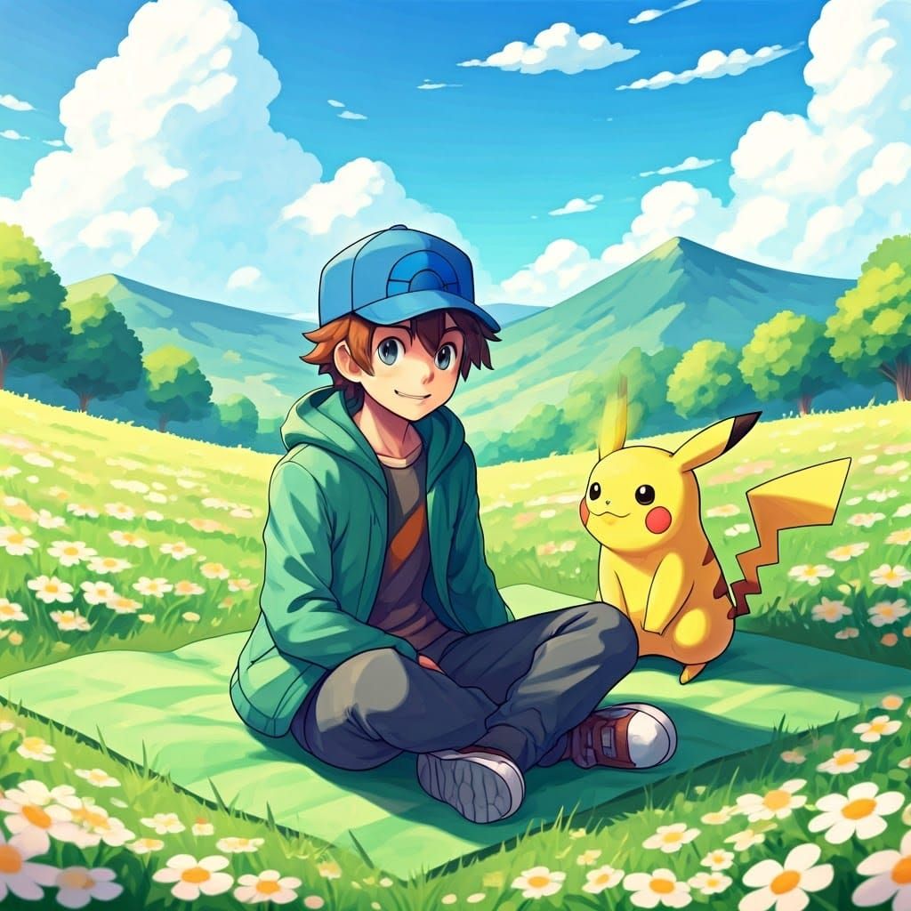 Trainer and Pikachu Picnic, Loish Style