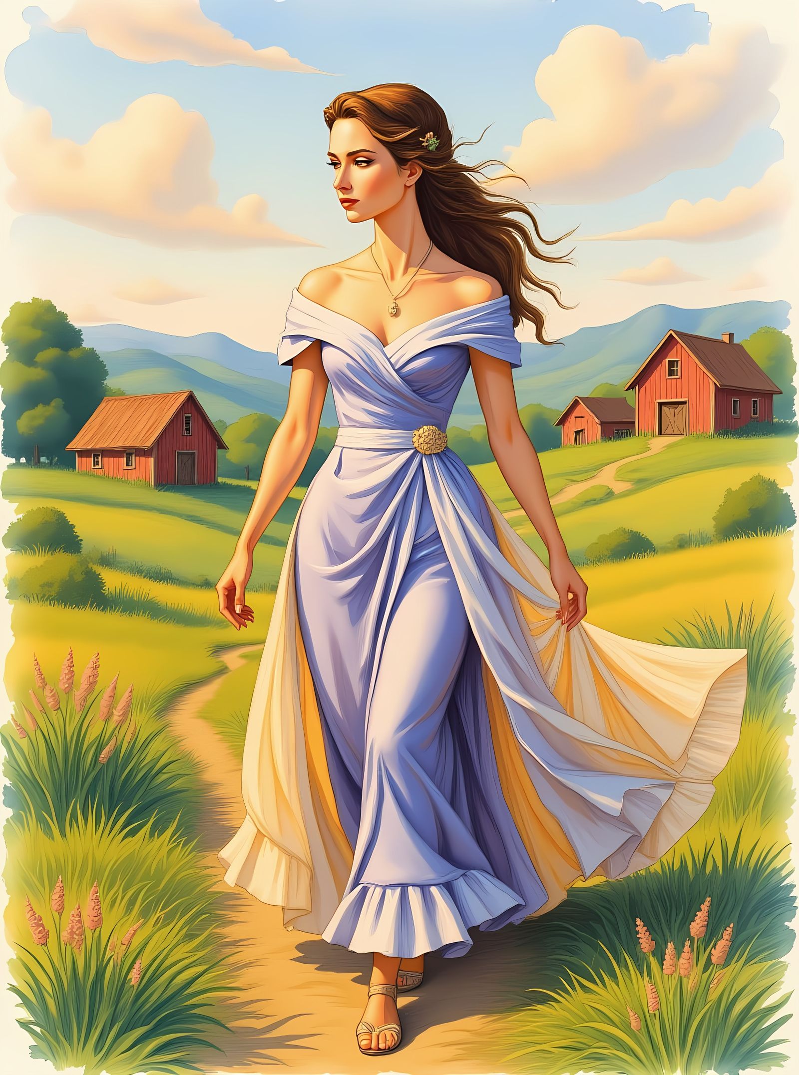 Ethereal Figure in Golden Light, Impressionist Style