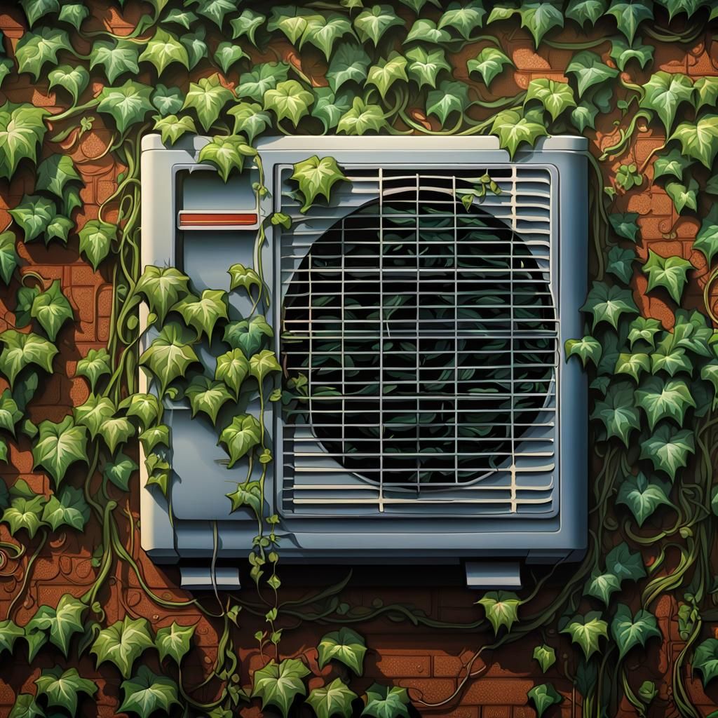 Hyperrealistic Mural of an Air Conditioner with Ivy