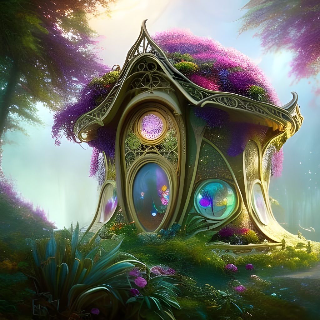 Glowing Fairy House in Art Nouveau Style