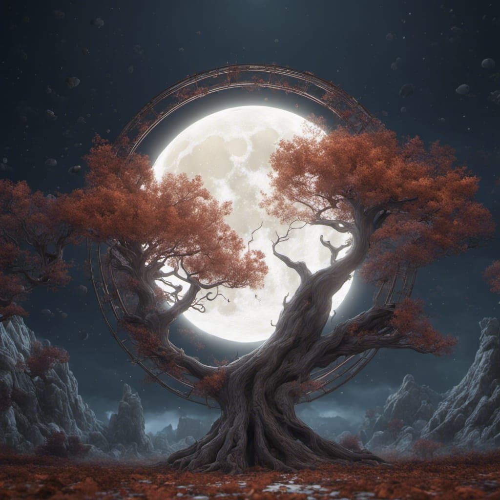 Ginkgo Biloba Tree Moon: Fantasy Concept Art