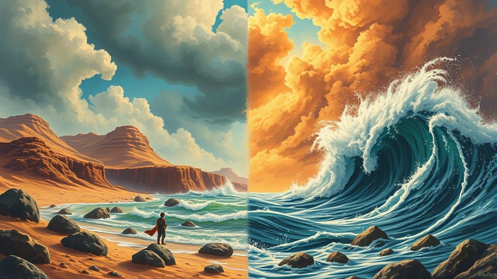 Desert vs. Sea Storms: Vintage Storybook Adventure