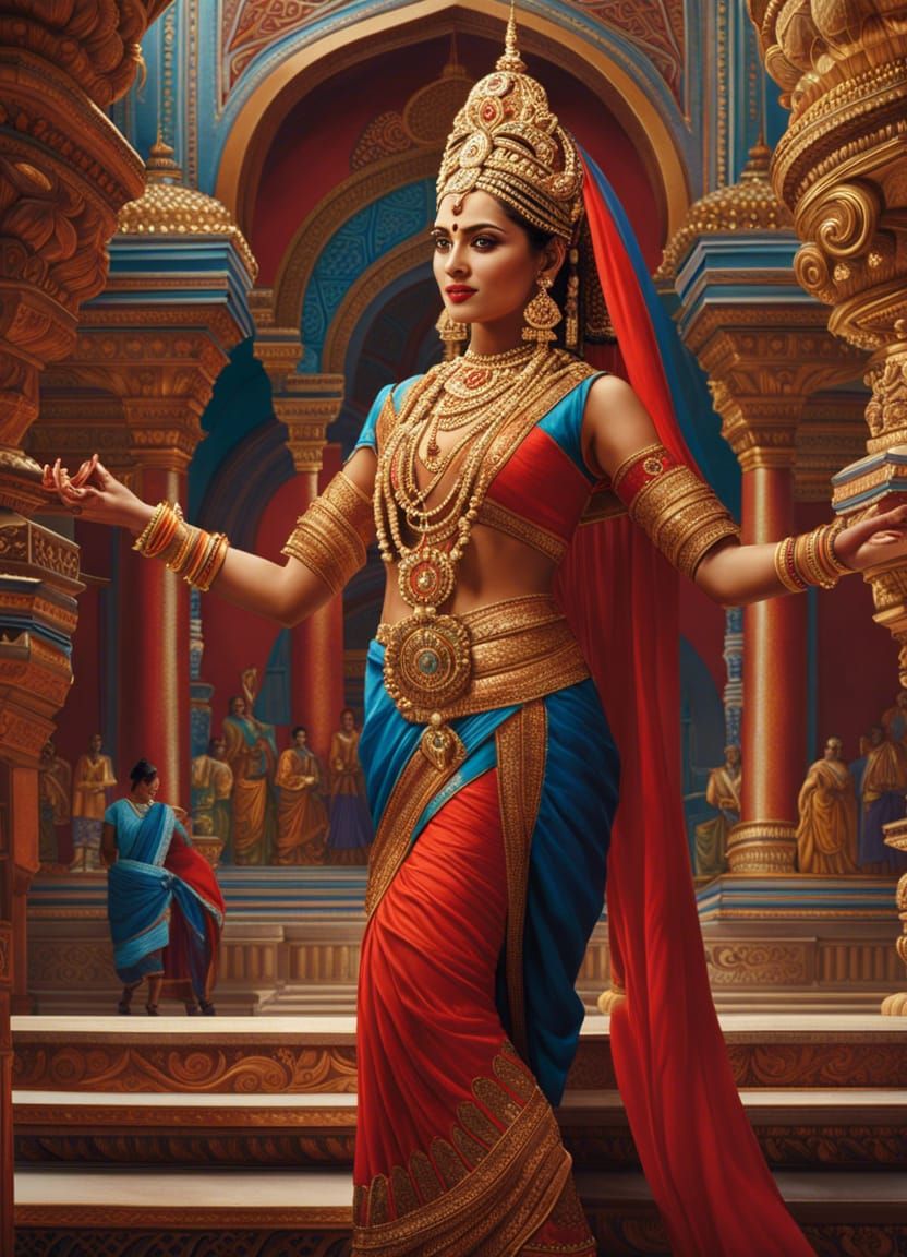 Bharatnatyam Dancer at Marble Temple in Acrylics