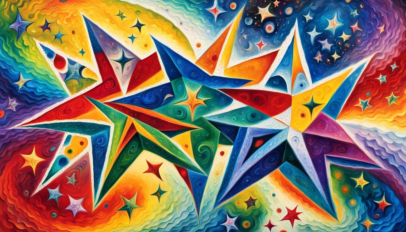 Cosmic Stars in Rainbow Fractal Impasto Style