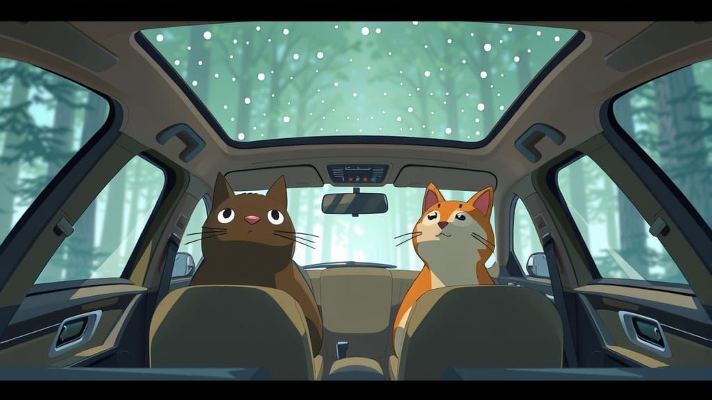 Studio Ghibli Inspired Car Scene with Anime Characters