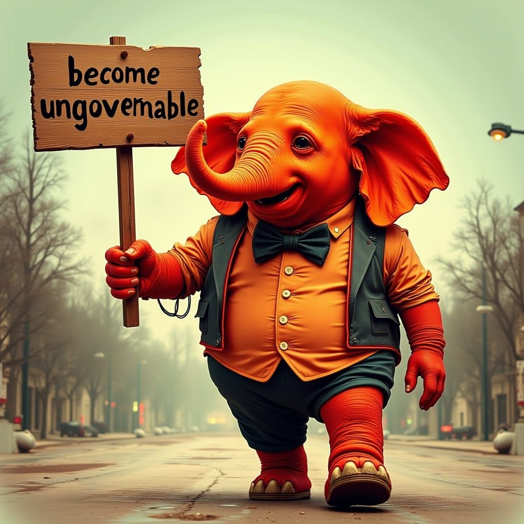 Political Cartoon Elephant Walks Upright with 'Ungovernable'...