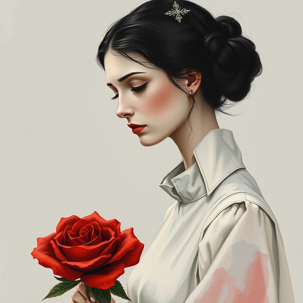 Elegant Woman in Monochromatic Watercolor