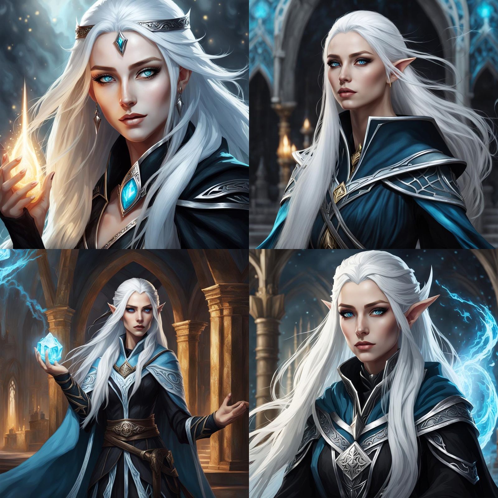 High Elf Wizard in Black Robes, D&D Style