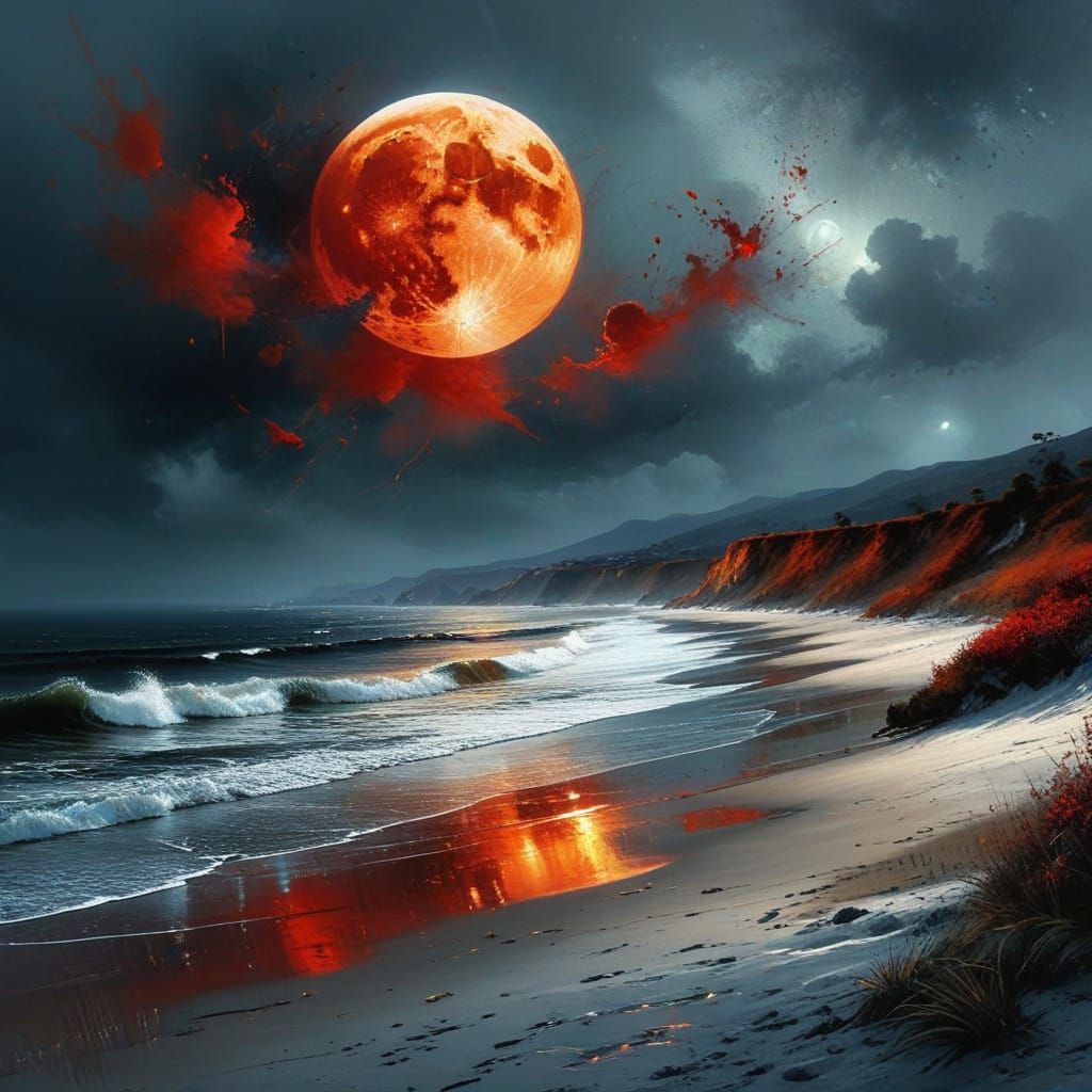 Blood Moon Over Serene Australian Coastline in a Masterful O...