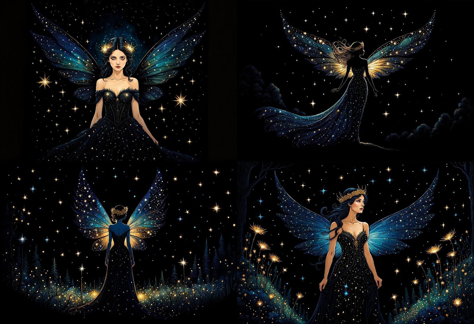 Beautiful portrait, Fairy of the night with perfect wings,  ...