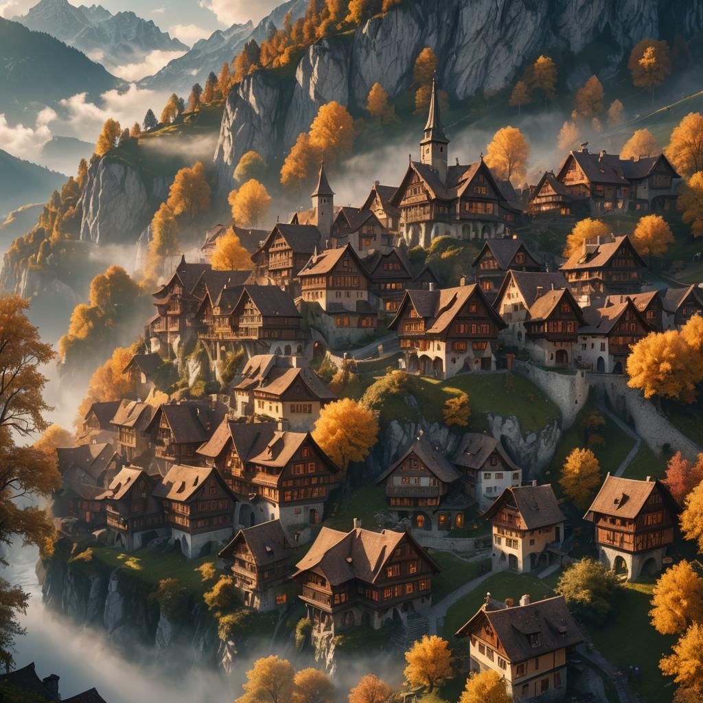 Fantasy Austria: Medieval Houses and Glowing Trees