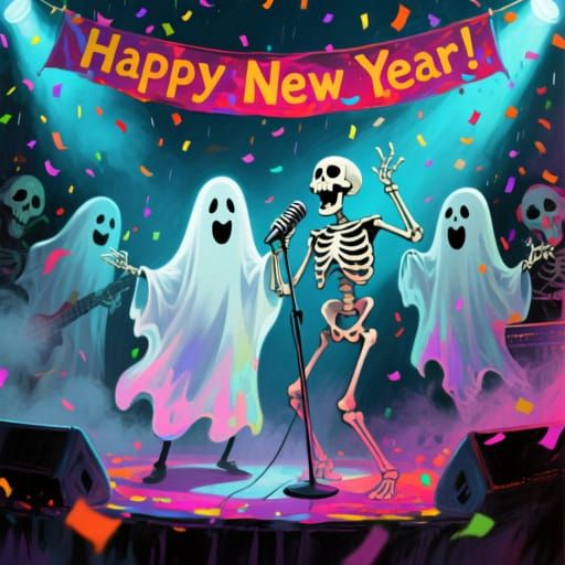 Ghosts and Skeletons Sing Karaoke at New Year's Bash