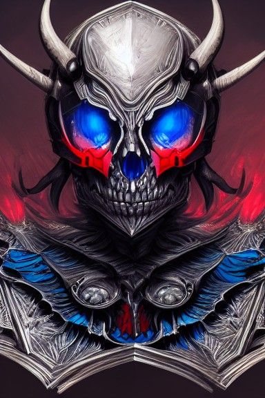 Skull Face with Blue Horns: Digital Illustration