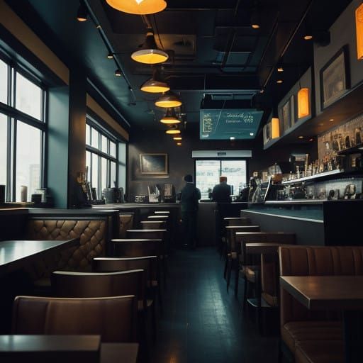 Cinematic Film Still of a Bustling Coffeeshop