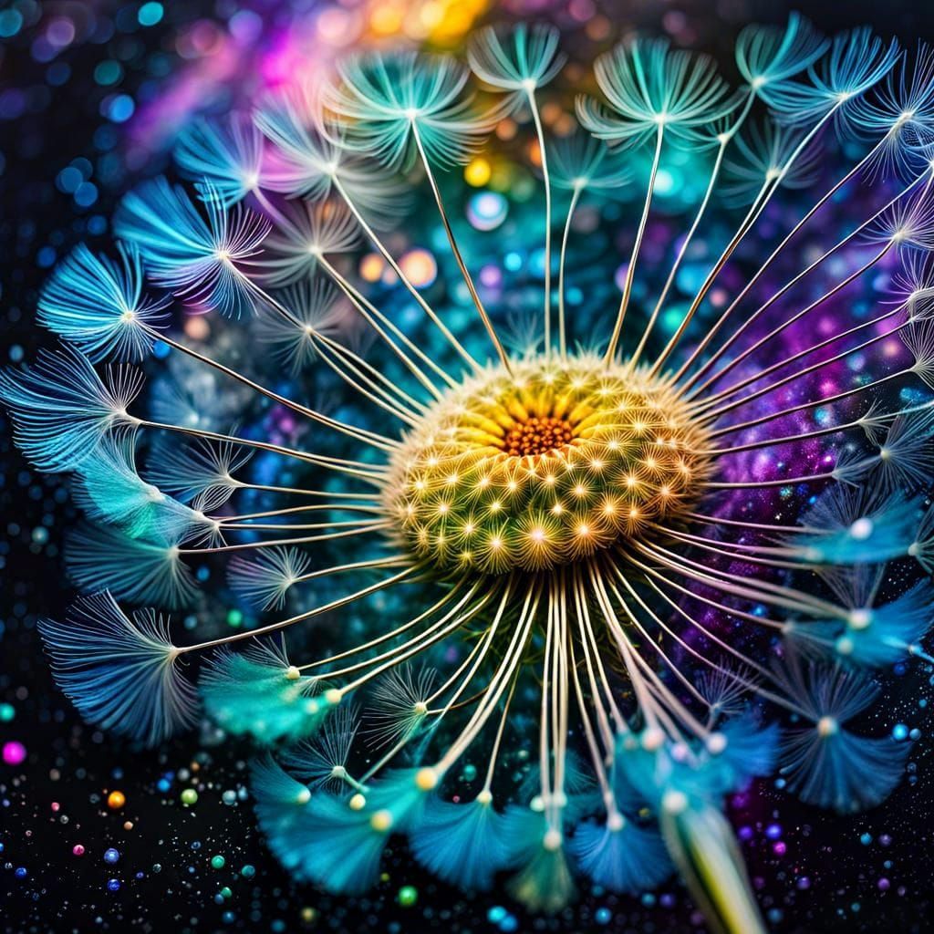 Galactic Dandelion in Mixed Media Style