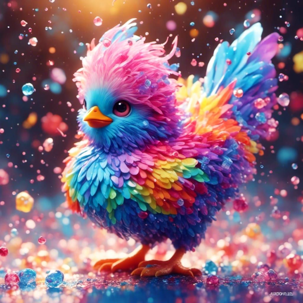 Pastel Rainbow Chicken Chick in Anime Style