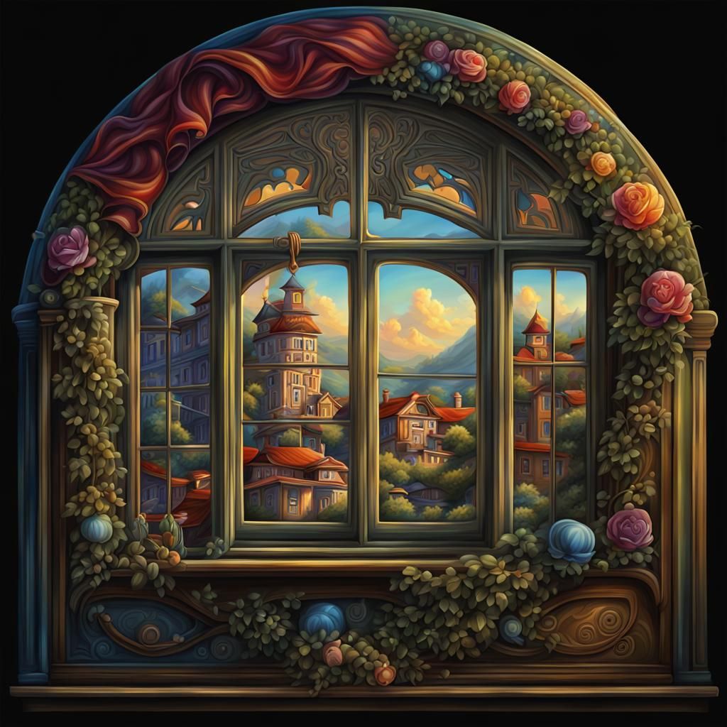 Pixar Style Window Illustration in Oil Paint