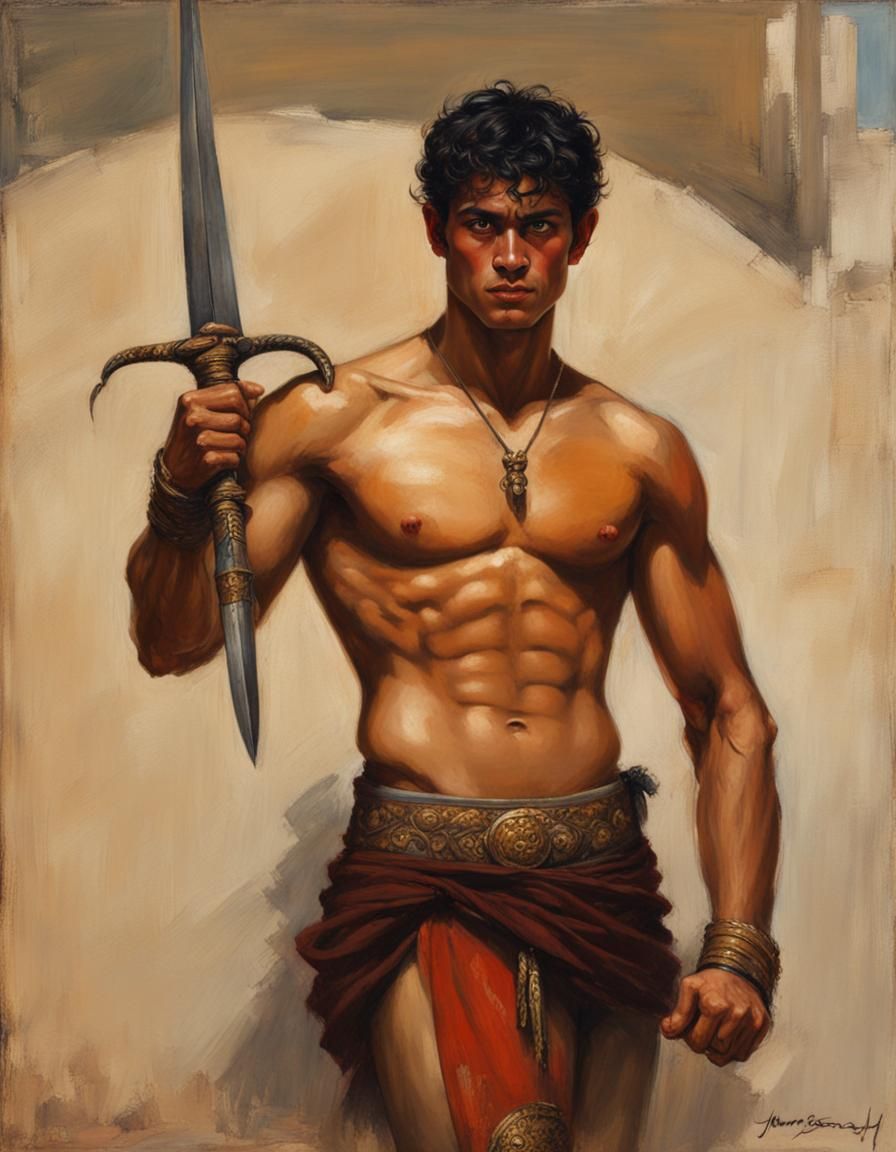 Ares as Javanese Warrior with Keris, Oil Painting