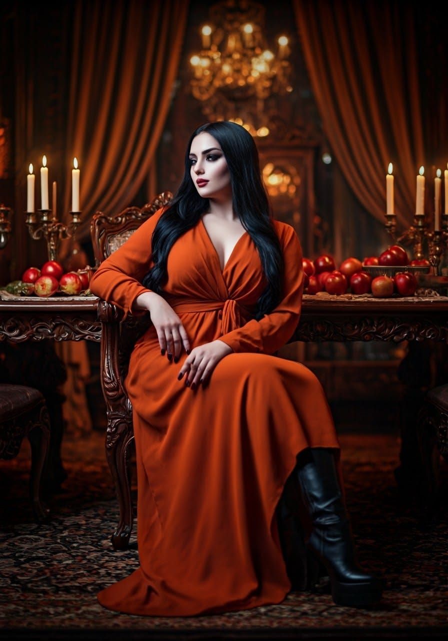 Glamorous Afghan Woman in Opulent Dining Room with Apples