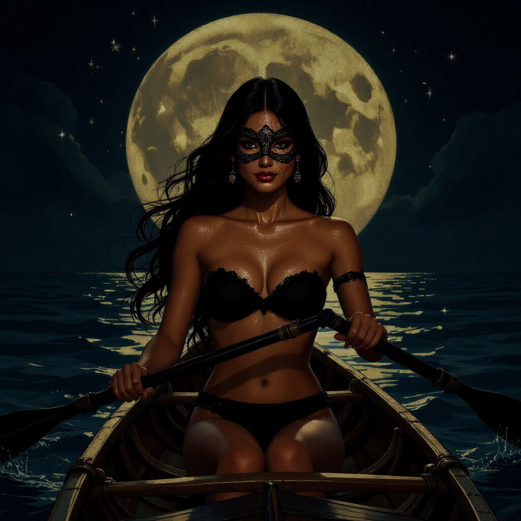 Latina in Lace on Moonlit Ocean
