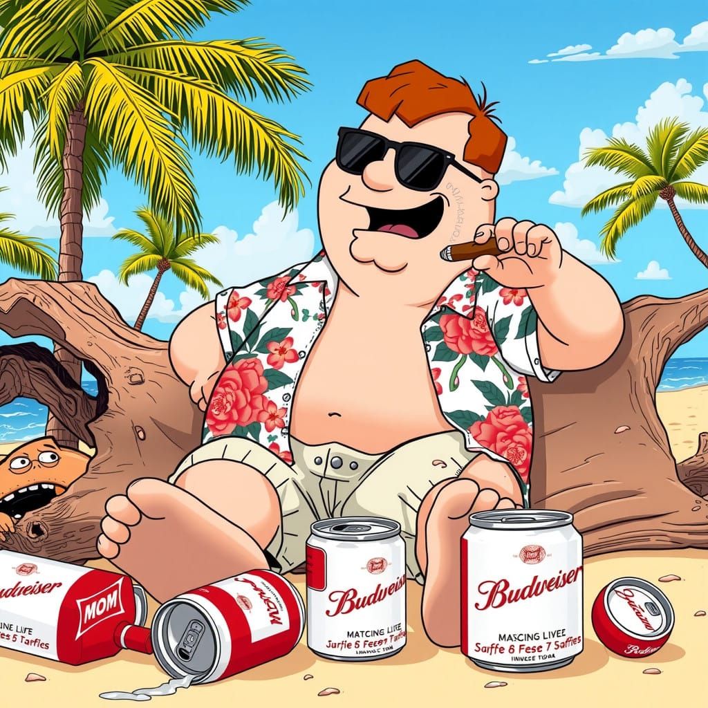 Summer Lovin' Dad in Hawaiian Shirt and Flip Flops on Beach