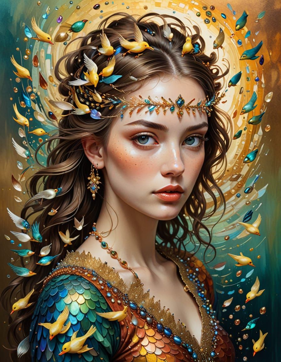 Surreal Portrait of a Lady with Duck Adornments