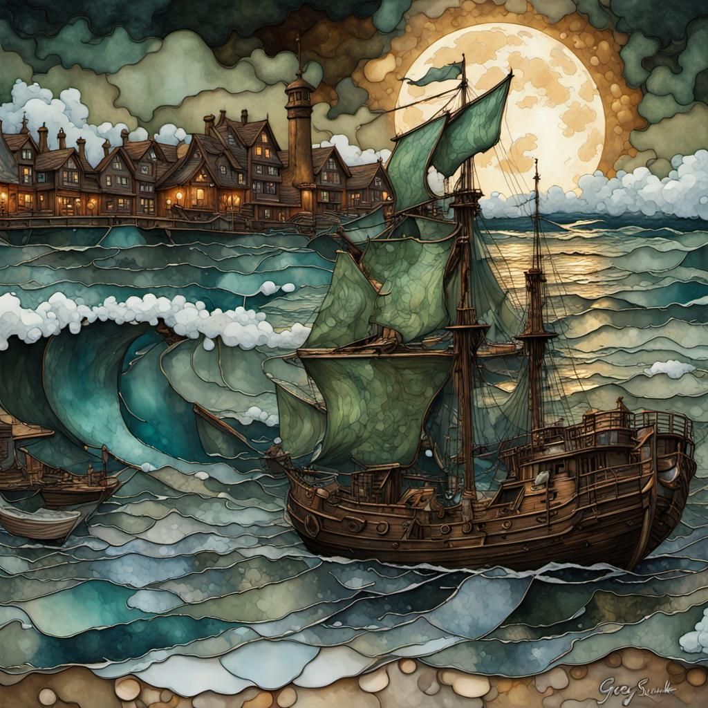 Mesmerising Moonlight Beach Scene in Alcohol Ink