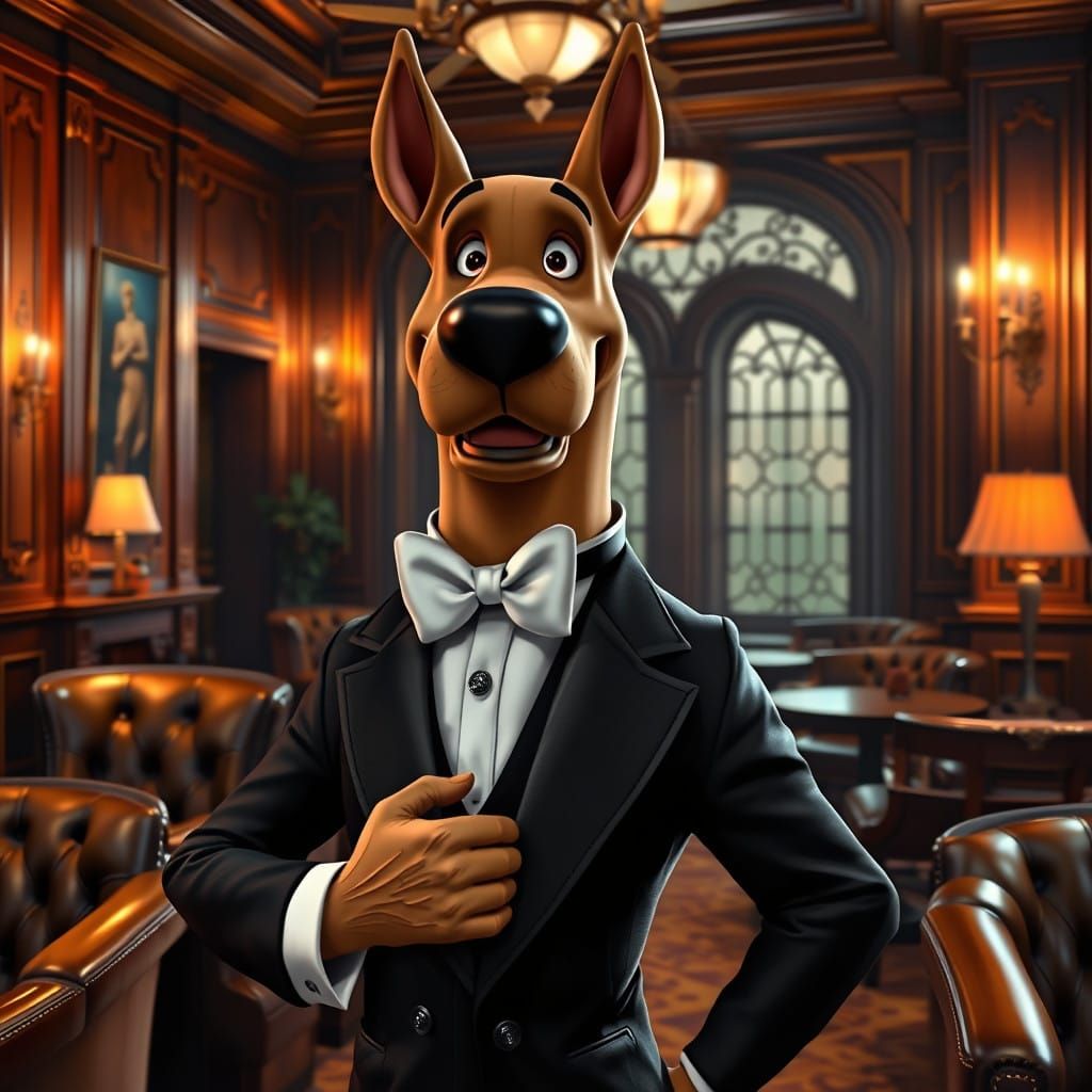 Scooby-Doo posing as a refined waiter
