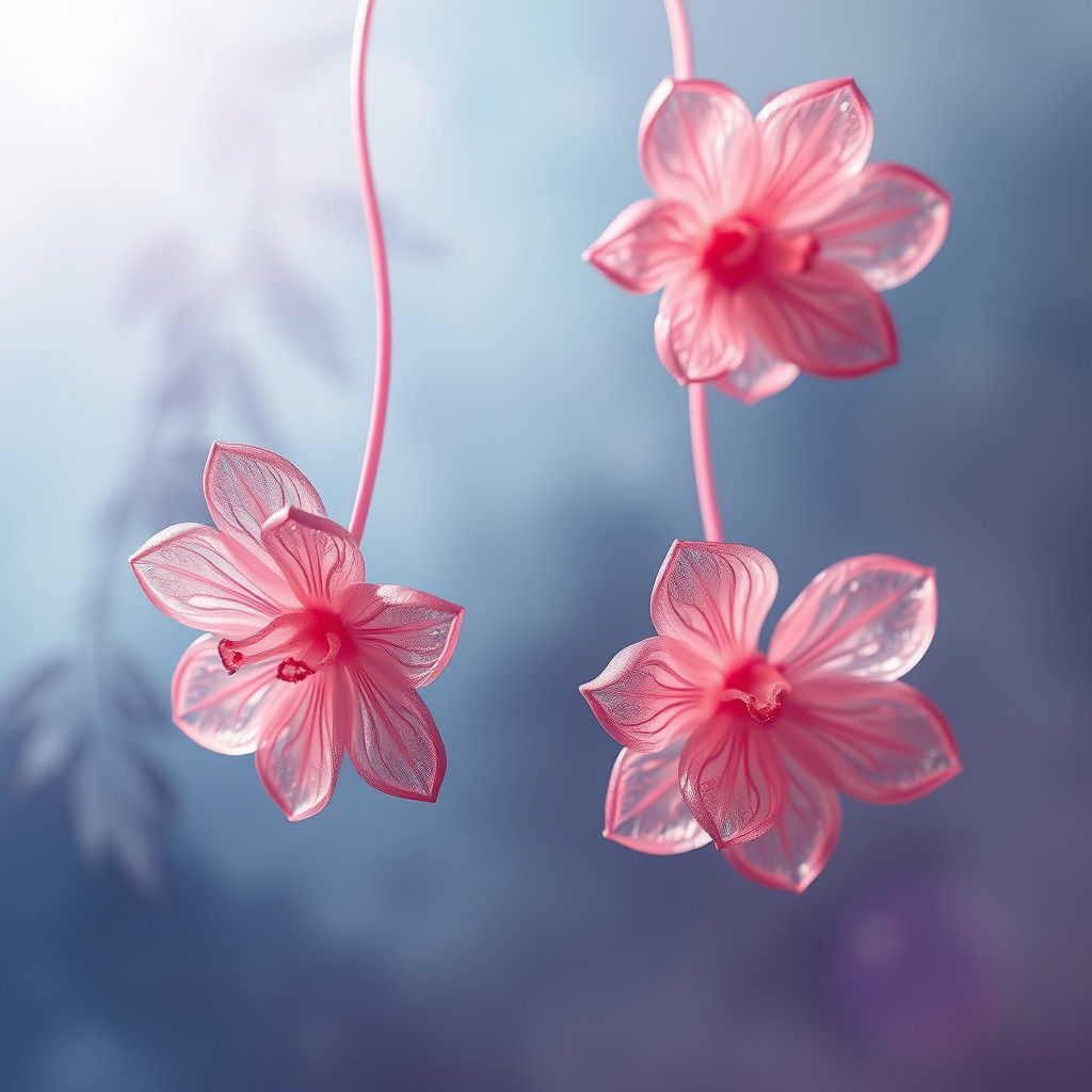 Pink Glass Flowers in Dreamy Watercolor Style