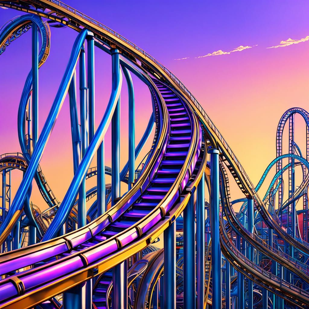 Hypersurreal Roller Coaster with Twists in Purple and Blue