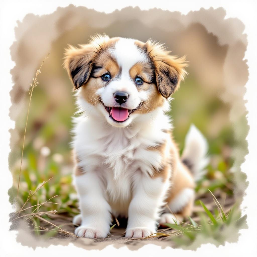 Adorable White Puppy with Blue Eyes, Digital Art