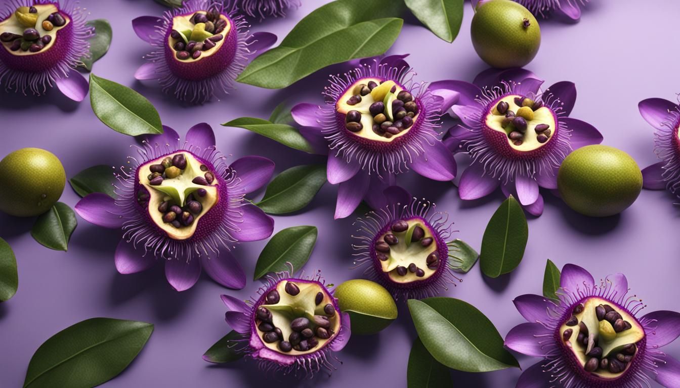Realistic Purple Passion Fruit Flower Plant Art
