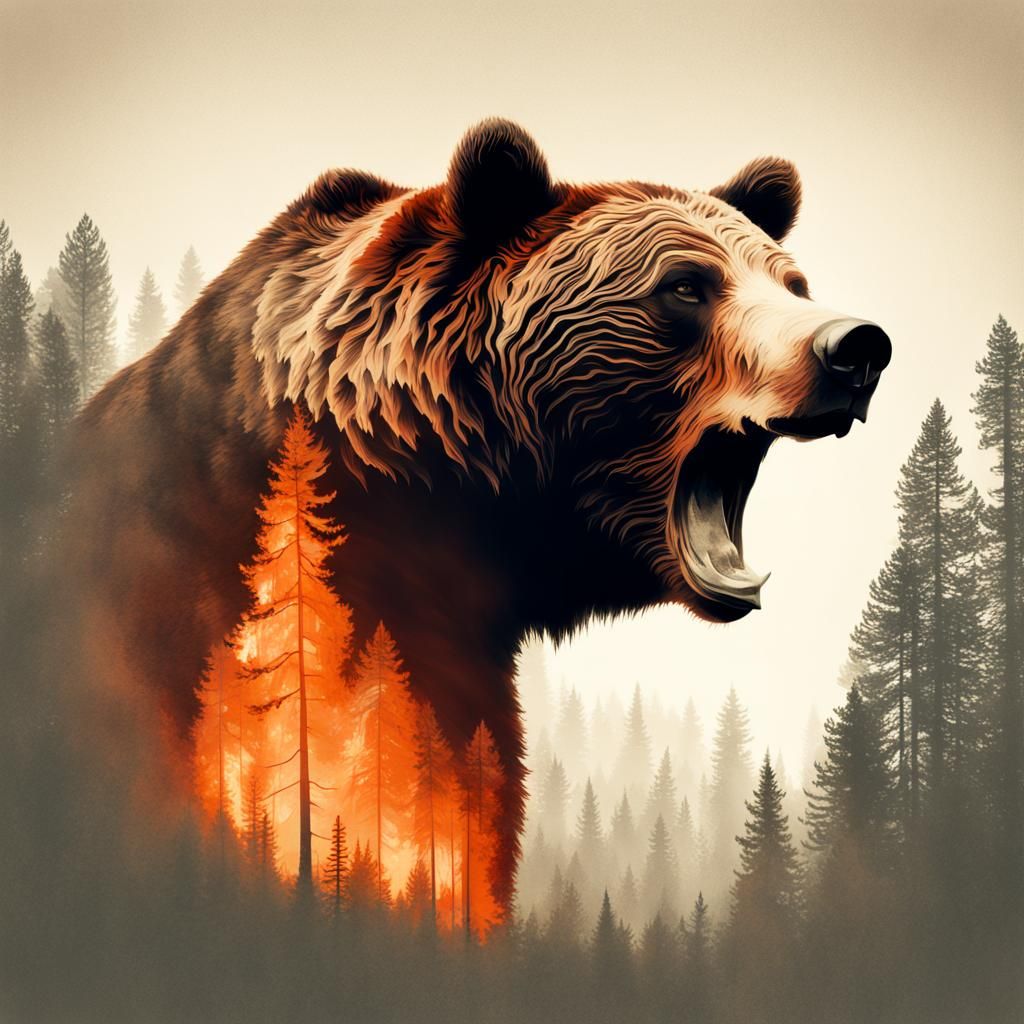 Double Exposure: Grizzly Bear and Forest Fire