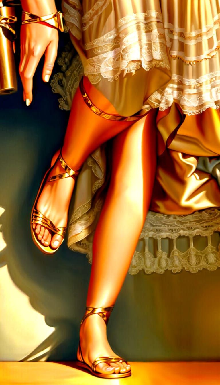 Vibrant Oil Painting of a Woman's Legs and Sandals