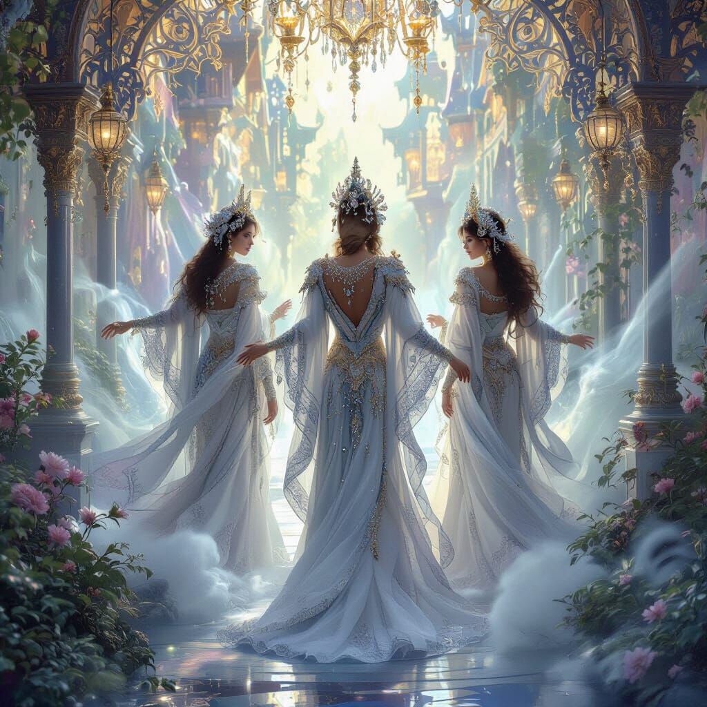 Majestic Figures in Ethereal Fantasy Landscape
