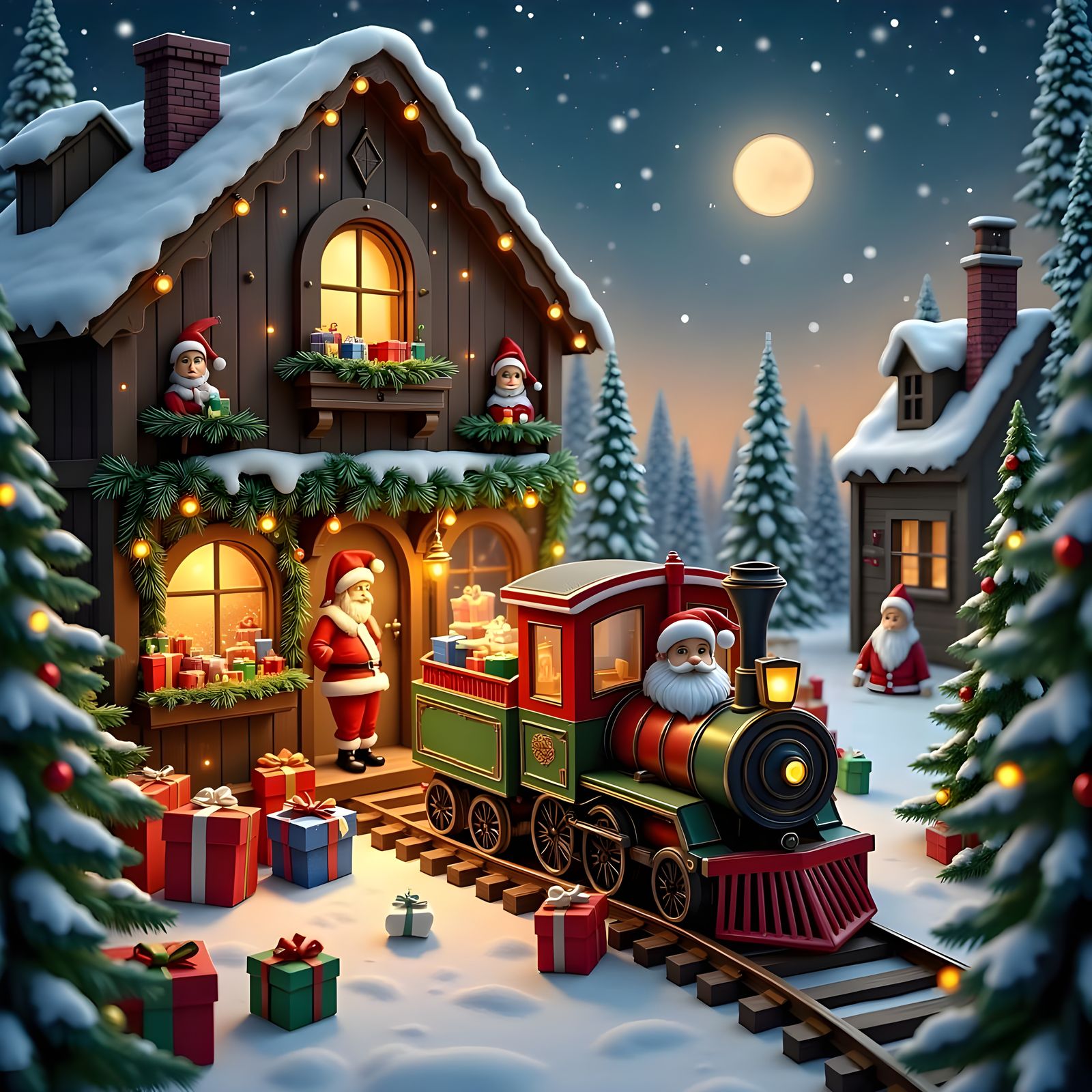 A Joyful Scene of Santa's Christmas Workshop in Full Swing