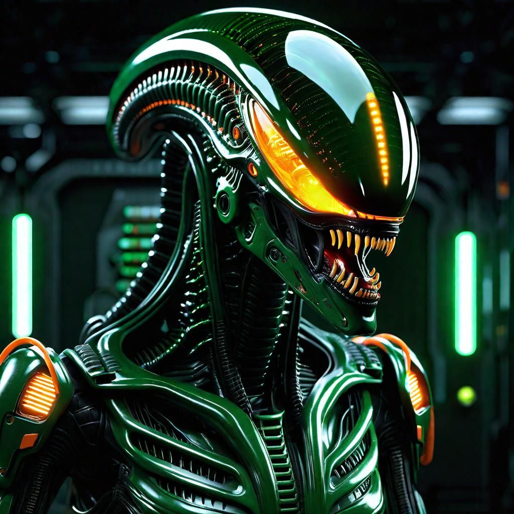 Xenomorph with Metal Enhancements in Sci-Fi Laboratory