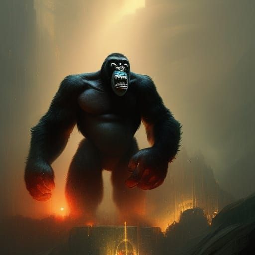 Hyperdetailed Robo King Kong in Dark Fantasy Style
