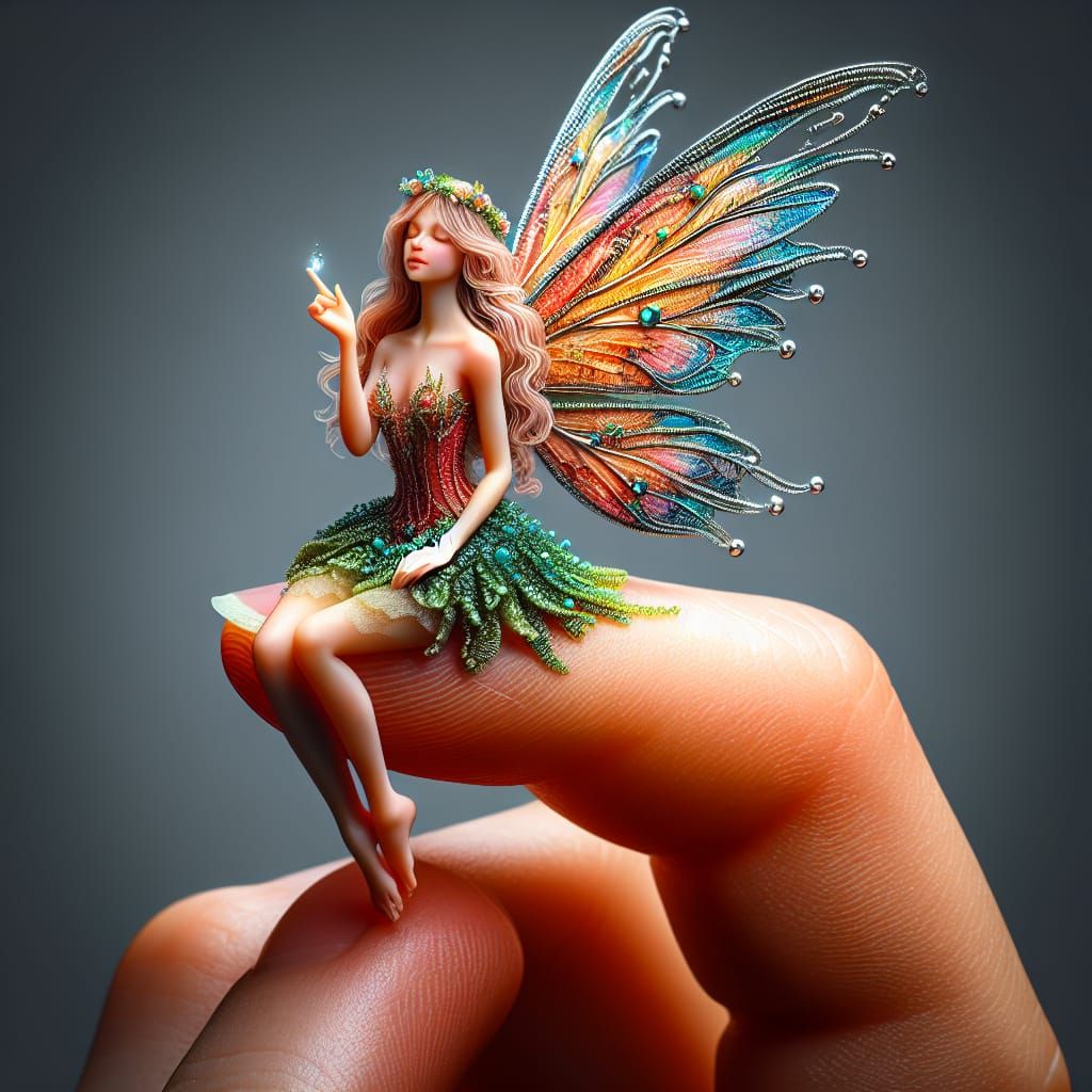 Miniature Fairy Queen on Fingertip: Ethereal Beauty