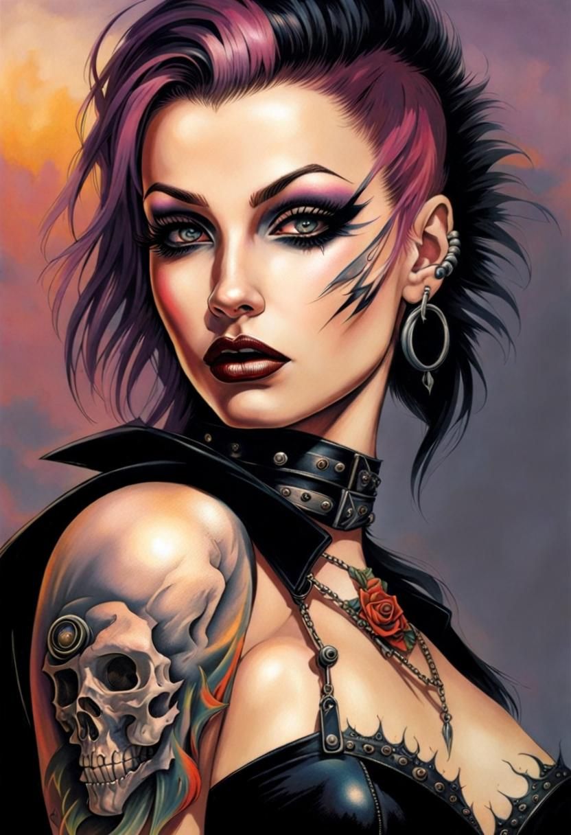 Punk Goth Woman with Tattoo in Abandoned Hospital