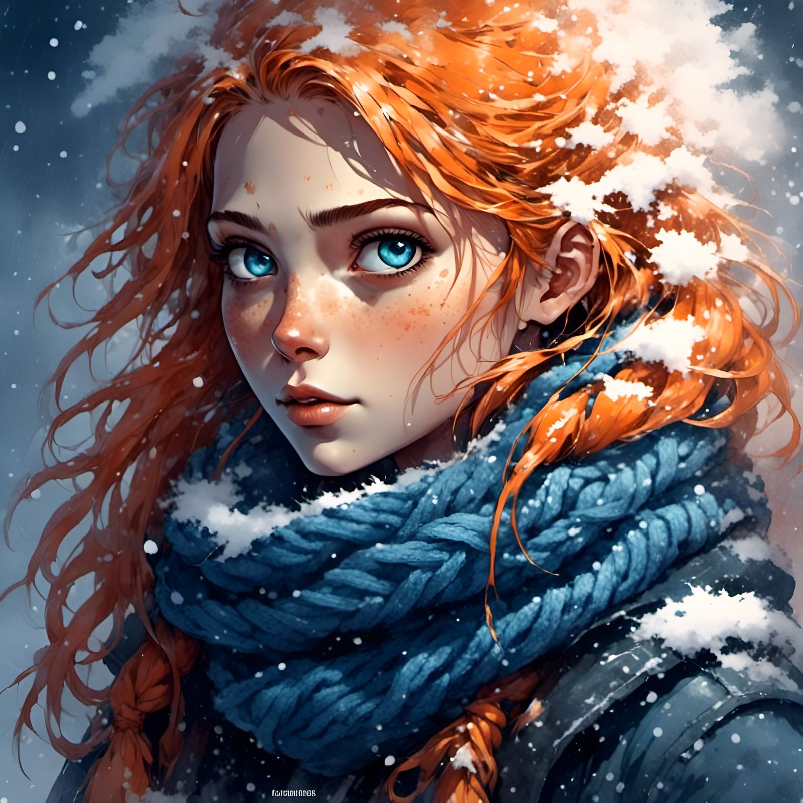 Ink Portrait of a Girl with Orange Hair